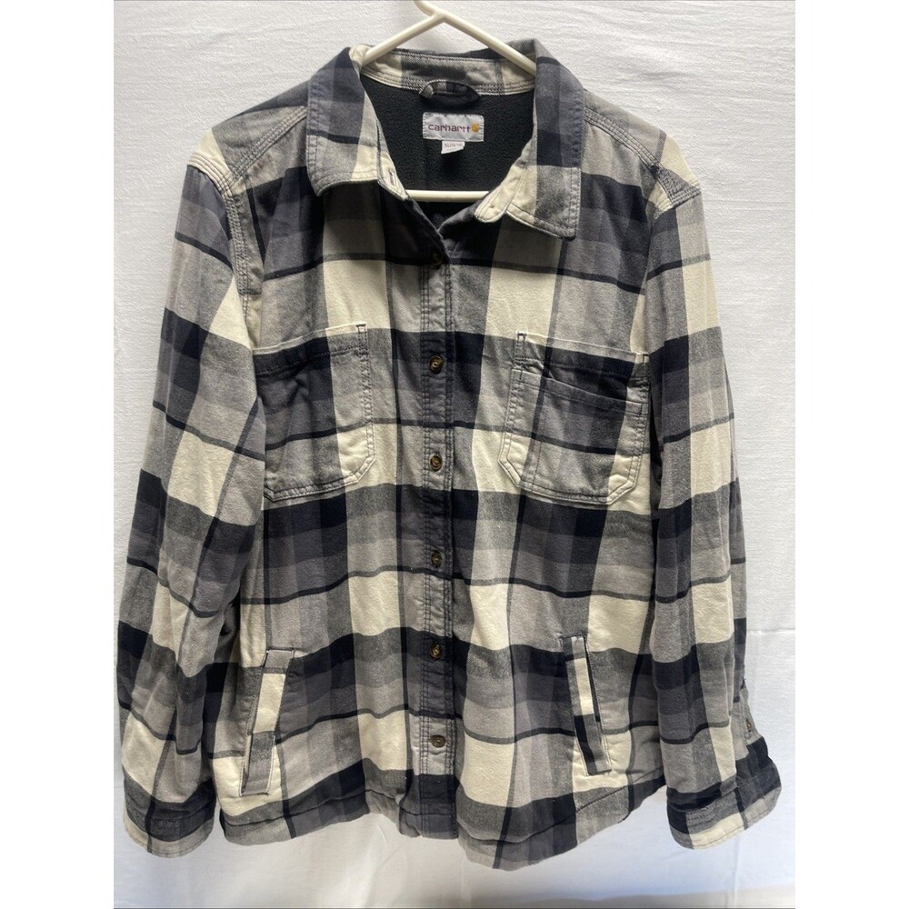 Carhartt Flannel Fleece Lined Plaid Long Sleeve Shirt Jacket Women's XL 16-18
